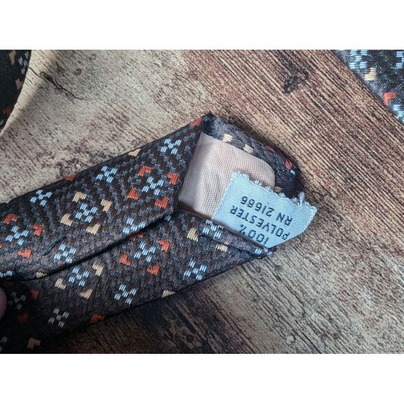 Vintage WALTON‎ CLOTHES Brown Polyester Neck Tie ~ Brown / Rust / Gold / White - Picture 3 of 4